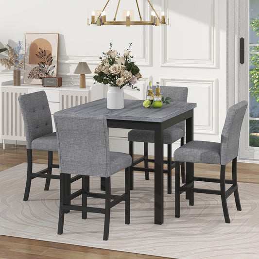 5 Piece Dining Table Set Counter Height Dining Set with Classic Elegant Rectangel Table and 4 Padded Chairs for Kitchen Dining Room,Black and Beige