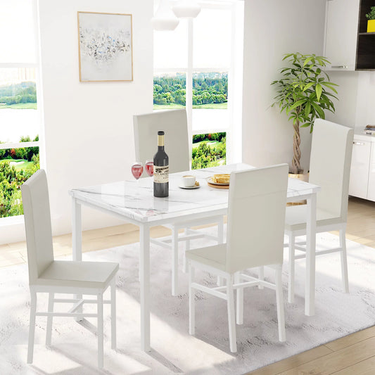 5 Piece Dining Table Set, Kitchen Dining Table and Chairs Set for 4, Modern Counter Height Table and 4 Upholstered Chairs, Home Dining Set for Small Space, Breakfast Nook, D7155
